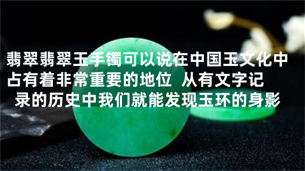 翡翠翡翠玉手镯可以说在中国玉文化中占有着非常重要的地位  从有文字记录的历史中我们就能发现玉环的身影